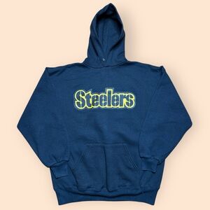 Vintage 1990s Pittsburgh Steelers Hoodie Sweatshirt Men’s XL Black Jerzees 90s
